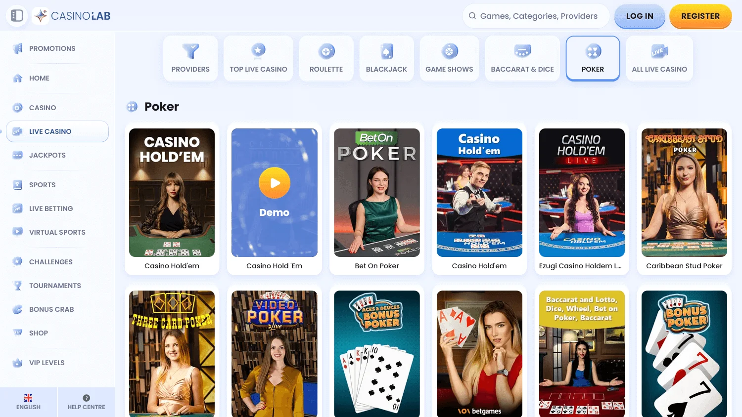 Casino Lab welcome and reload promotions on desktop